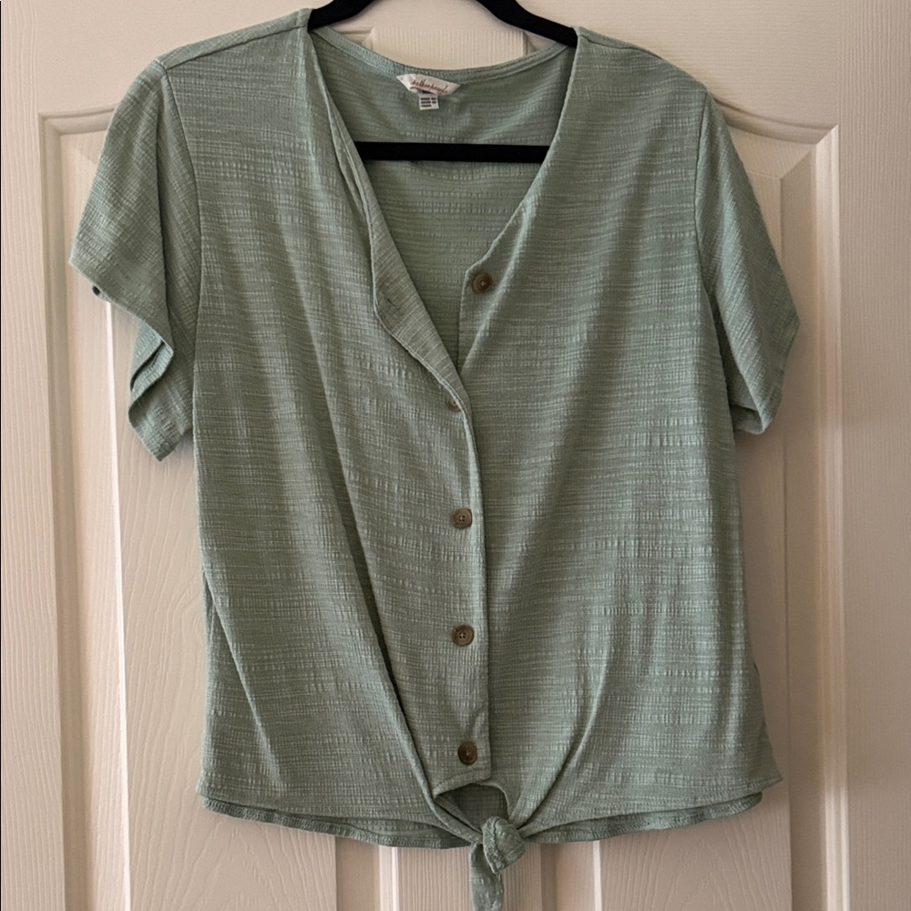 Weatherproof Green Textured Button-Down Top
